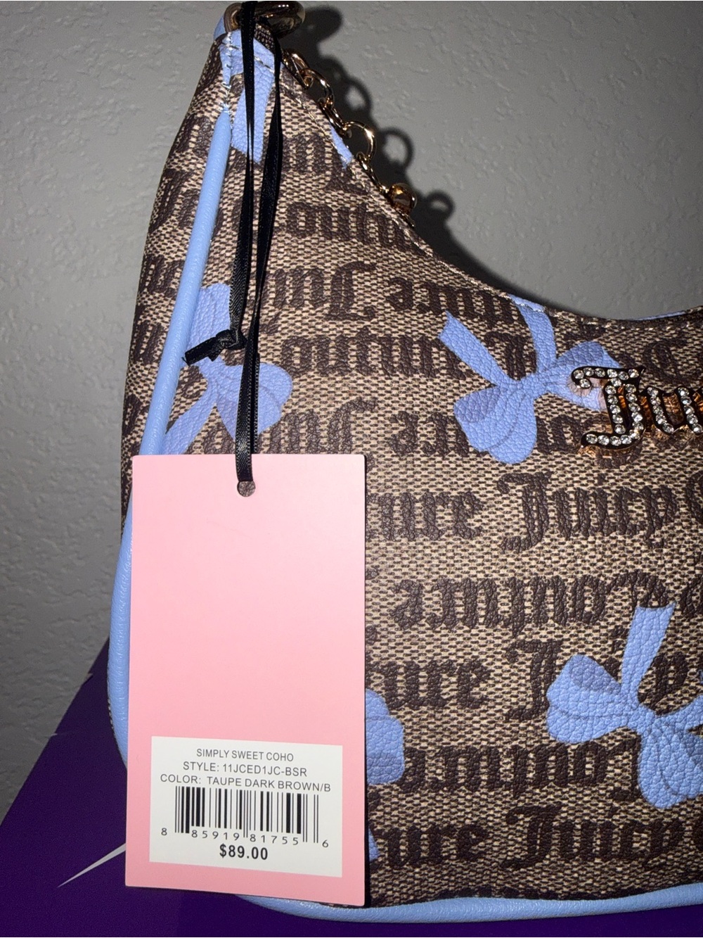 Juicy Couture Brown & Light Blue Logo Bow Shoulder Bag - Picture 6 of 8